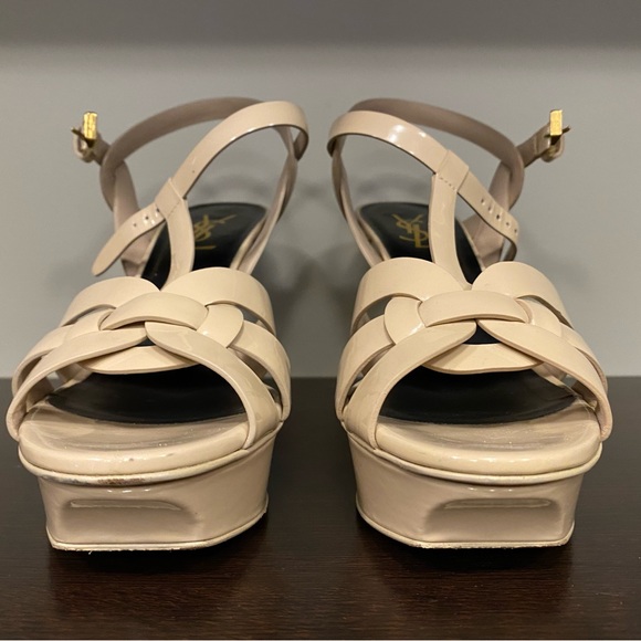 SAINT LAURENT Tribute Platform Sandals Beige 38.5 75mm - Picture 11 of 16